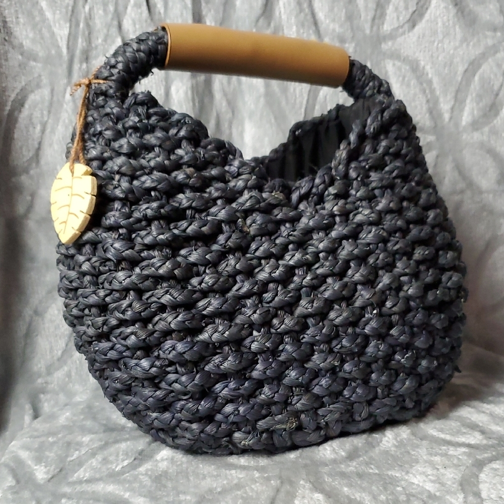 Black Hobo Bag with Chunky Knit Texture